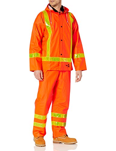 Viking Men's Handyman Fire Retardant Suit - High Visibility Safety Jackets with Detachable Hood and Bib Overalls, Orange - XL