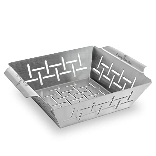 tastysmoke Premium stainless steel grill basket usable as vegetable basket, fish grill basket and grill tray - universally applicable and particularly durable grill pan for the grill - the ideal