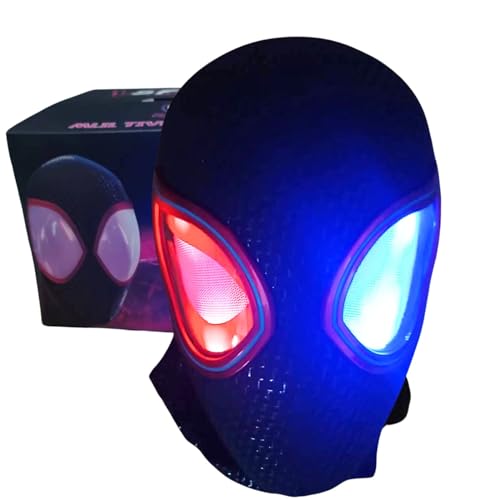 lulushiny SpiderHero Mask Moving Eyes, Spiderman Mile Morales Hero Mask, Remote Control Full Face Adult/Kids Cosplay (BLACK-Light)