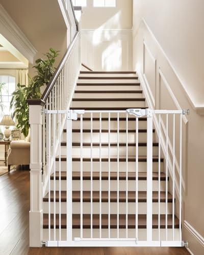 InnoTruth Baby Gate for Stairs and Doorways 29'- 39.6', Extra 36' Tall Dog Gate No Drill Wall Protected, 45cm Wide Walk Thru Auto Close Metal Child Gate, Easy to Install and One-Hand Opening, White