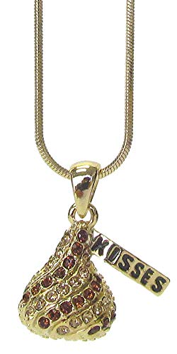 Fashion Jewelry ~ Small Brown Crystal Candy Chocolate Kisses Pendant Necklace for Women Casual