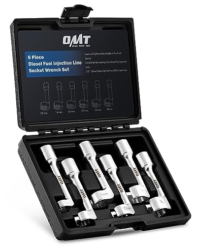 Orion Motor Tech 1/2' Dr Diesel Injector Line Socket Wrench Set, 6pc 12pt Diesel Fuel Line Socket Set with 12 14 16 17 18 19mm Wrenches, L-Type Diesel Mechanic Tool for Dismantling Fuel Line with Case