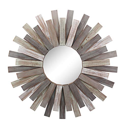 Stonebriar Large Round 32' Wooden Sunburst Wall Mirror with Attached Hanging Bracket, Decorative Rustic Decor for the Living Room, Bathroom, Bedroom, and Entryway, Multi Color