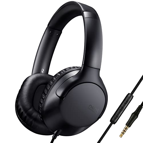 noot products A319 Over Ear Wired Headphones with Volume Control, Microphone, Adjustable Headband and 3.5mm Audiojack Headphones for School Home Work (Black)