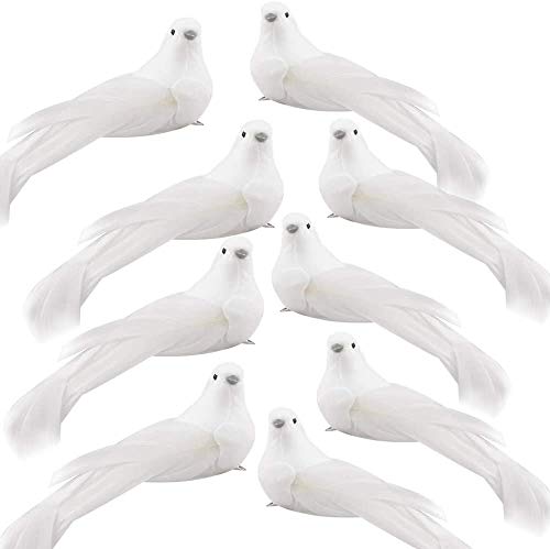 UWIOFF Artificial Birds, 12 Pcs Artificial White Doves Simulation Foam White Feathered Artificial Birds Doves Clip On Ornament for Christmas Tree Decorations, Wedding, Wreaths & Crafts