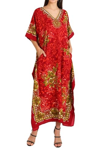 Miss Lavish London Elegant Red Kaftan Dresses for Women - Versatile Beach Coverups, XX-Large African Dubai & Moroccan Kaftans - Ideal for Loungewear & Swimwear Modern Caftans Long Dresses