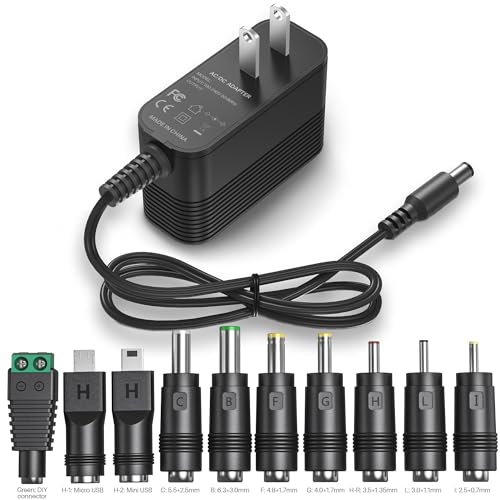 5V 2A Power Adapter 5V Charger AC Adapters 5V DC Power Supply for Regulated Switching with 10 Interchangeable Jacks for 2000mA 1500mA 1000mA 900mA 850mA 800mA 700mA 600mA 500mA Universal Electronics