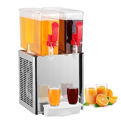 Commercial Beverage Dispenser, Towallmark 2 Tanks 5.28 Gallon 20L Commercial Juice Dispenser, 10 Liter Per Tank, 280W Stainless Steel Food Grade Ice Tea Drink Dispenser with Thermostat Controller