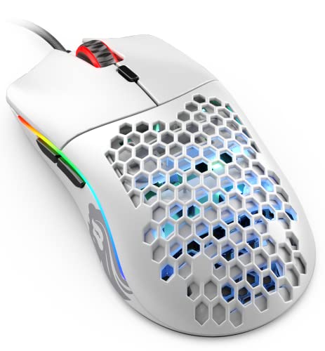 Glorious Model O- (Minus) Compact Wired Gaming Mouse - 58g Superlight Honeycomb Design, RGB, Pixart 3360 Sensor, Ambidextrous, Omron Switches - Matte White