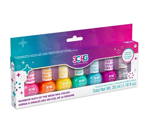3C4G THREE CHEERS FOR GIRLS - Rainbow Bright Nail Polish Days of The Week - Nail Polish Set for Girls & Teens - Includes 7 Colors - Non-Toxic Nail Polish Kit for Kids Ages 8+