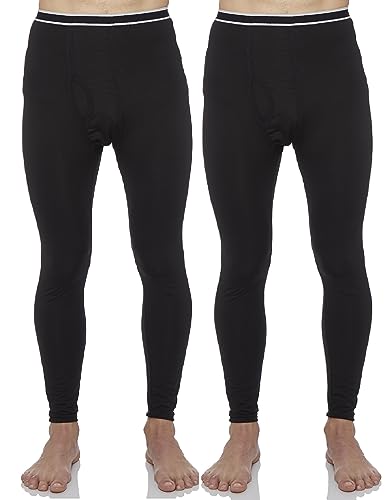 Rocky Men's Thermal Bottoms (Long John Base Layer Underwear Pants) Insulated for Outdoor Ski Warmth/Extreme Cold Pajamas (Black - Large)-2pk