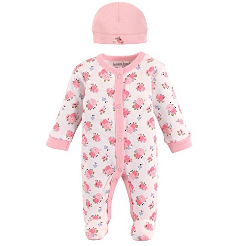 Luvable Friends baby girls Cotton Preemie and Play Cap Sleepers, Floral, Preemie US