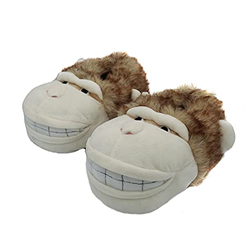 Onmygogo Fuzzy Winter Animal Slippers for Men and Women (Men Size 8-11, Monkey)