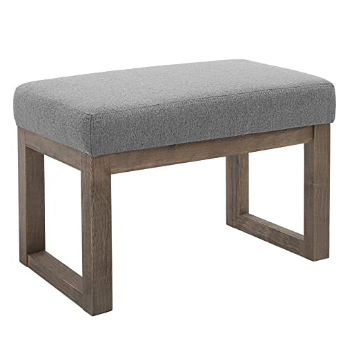 CangLong 27 Inch Wide Rectangle Ottoman Bench Grey Footstool, Linen Look Polyester Fabric for Living Room, Bedroom, Grey