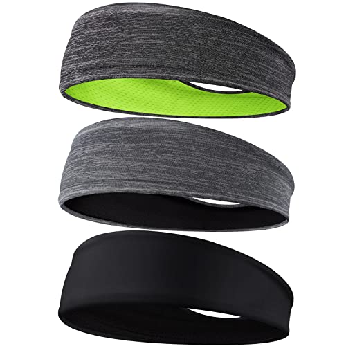 Braylin Sport Headbands for Men For Running Fitness Yoga Cycling, Sweat Wicking Non Slip, 3-Pack