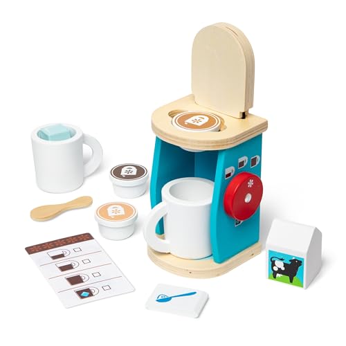 Melissa & Doug 11-Piece Coffee Set, Multi - Pretend Play Kitchen Accessories Kids Coffee Maker Play Set For Girls And Boys