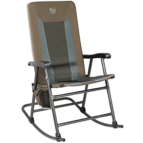 TIMBER RIDGE Foldable Padded Rocking Chair for Outdoor, High Back and Heavy Duty, Portable for Camping, Patio, Lawn, Garden, Yard or Balcony, Supports 300lbs (Brown)
