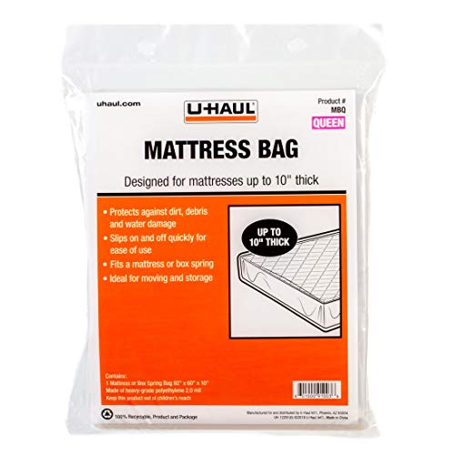 U-Haul Standard Queen Mattress Bag – Moving & Storage Cover for Mattress or Box Spring – 92' x 60' x 10'