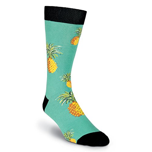 K. Bell Socks Men's Food and Drink Fun Novelty Crew Socks, Pineapples (Turquoise), Shoe Size: 6-12