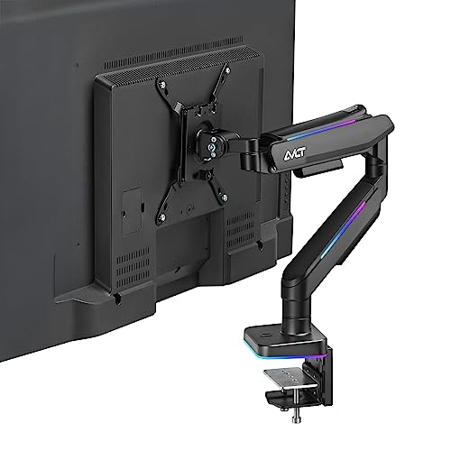AVLT RGB Lights Single 17”-43” Gaming Monitor Arm Desk Mount, Fits One Flat/Curved/Ultrawide Screen up to 44lbs(20kg), Height Swivel Tilt Adjustable Stand - Black