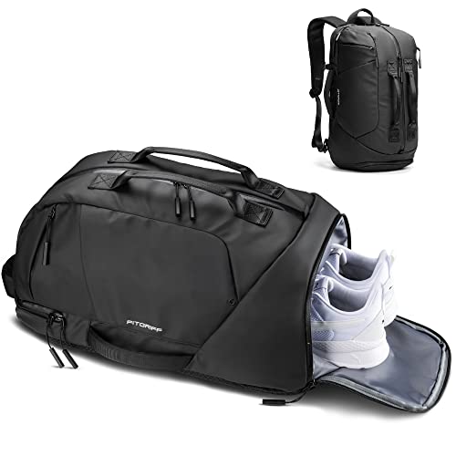 Fitgriff Convertible Gym Bag Backpack for Men & Women - Travel Backpack with Laptop & Shoe Compartment - Carry-On Duffle Bag for Gym, Work, Sports (35L) (Black, Medium)