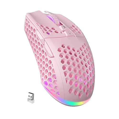 SOLAKAKA SM600 Pink Wireless Gaming Mouse Bluetooth with Honeycomb Shell, Side Buttons,Tri-Modes(BT5.1+BT5.1+2.4GHz) Lightweight RGB Wireless Mouse for PC/Tablet/Desktop/Office/Games