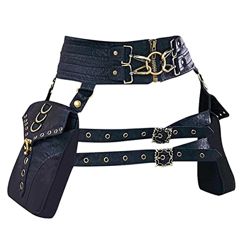 Waist Bag Belt Purse Fanny Pack Crossbody Motorcycle Hiking Phone Holder Wallet Vintage Leather Casual Fashion Daypack Gothic Festival Costume Hip Pouch for Women Men (Com)