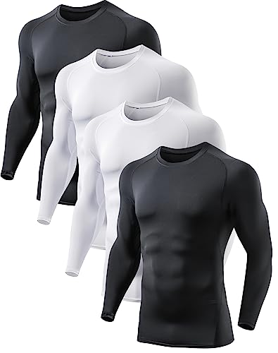 4 Pack Compression Shirts for Men Long Sleeve Athletic Rash Guard Base Layer Undershirt Gear T Shirt for Workout M