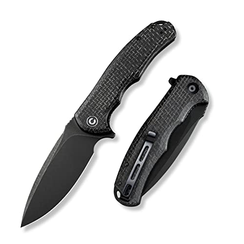 CIVIVI Folding Pocket Knife- Praxis Flipper Liner Lock Knife, 3.75' Black Stonewashed Blade with Micarta Handles, Reversible Clip for Everyday Carry Outdoor Use C803G