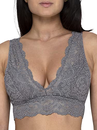 Smart & Sexy Women's Signature Lace Deep V Neck Wireless Bralette, Bralettes For Women With Support, Bralettes and Bralette Pack Anthracite L