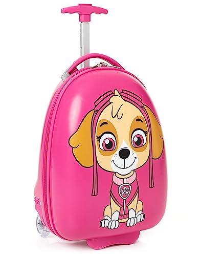 Paw Patrol Skye Suitcase Kids | Girls Pink Cabin Small Hard Cover Holiday Carry On Trolley with Extendable Handle | Helicopter Rescue Pup Animated Character