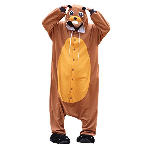 WOTOGOLD Animal Cosplay Costume Beaver Mens Womens Pajamas Brown