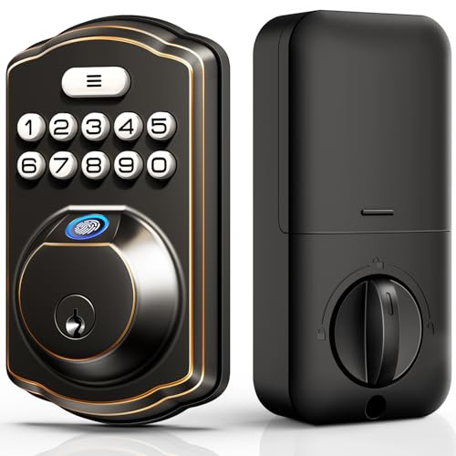 Veise Fingerprint Door Lock, Keyless Entry Door Lock, Electronic Keypad Deadbolt, Biometric Smart Locks for Front Door, Auto Lock, Anti-Peeking Password, Easy Install, Oil Rubbed Bronze