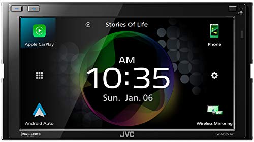 JVC KW-M865BW Built in Wi-Fi for Wireless CarPlay Android Auto, 6.8' LCD Touchscreen Display, AM/FM, Bluetooth, MP3 Player, USB Port, Double DIN, 13-Band EQ, SiriusXM Car Radio