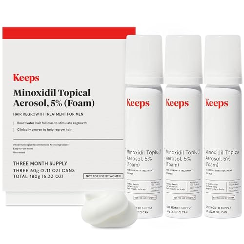 Keeps Extra Strength Minoxidil for Men Topical Aerosol Foam 5%, Hair Growth Treatment - 3 Month Supply (3 x 2.11oz Bottles) - Thicker, Longer Hair - Slows Hair Loss & Promotes Hair Regrowth