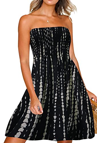 Zyyfly Tube top Dress tie dye Dress for Women Beach Dresses for Women Strapless Dress Summer Black L