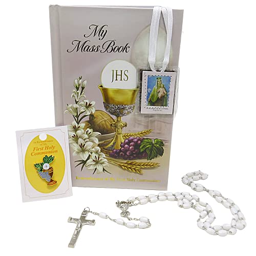 Autom My First Holy Communion Gift Set, Bundle Includes Mass Book, Scapular, Rosary, Pin and Vinyl Wallet. Communicant Starter Pack, 5 Items (Girls)