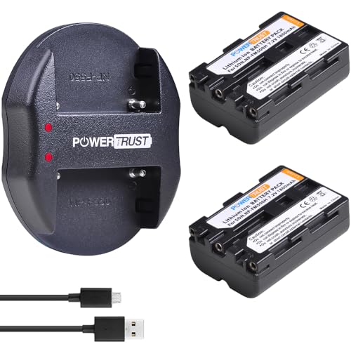 PowerTrust 2Pcs NP-FM500H FM500H Camera Battery and Dual USB Charger for Sony A57 A58 A65 A77 A77V A77II A99 A350 A450 A500 A550 A580 A700 A850 A900 Camera