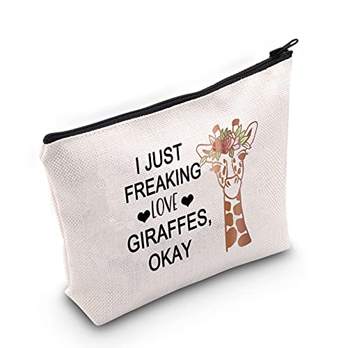 TSOTMO Giraffes Design Makeup Bag Animal Gift I Just Freaking Love Giraffes Okay Cosmetic Bag Gift For Giraffes Lovers Giraffes keeper gift (Giraffes)