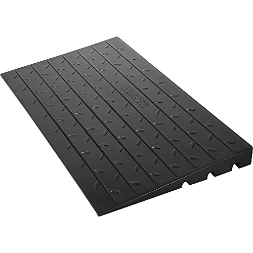 VEVOR Rubber Threshold Ramp, 4' Rise Threshold Ramp Doorway, 3 Channels Cord Cover Rubber Solid Threshold Ramp, Rubber Angled Entry Rated 2200 Lbs Load Capacity for Wheelchair and Scooter Black