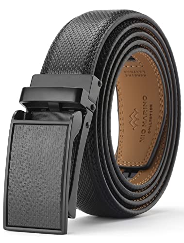Marino Avenue Men’s Genuine Leather Ratchet Dress Belt with Linxx Buckle - Gift Box - Crafted Mason - Black - Adjustable from 28' to 44' Waist
