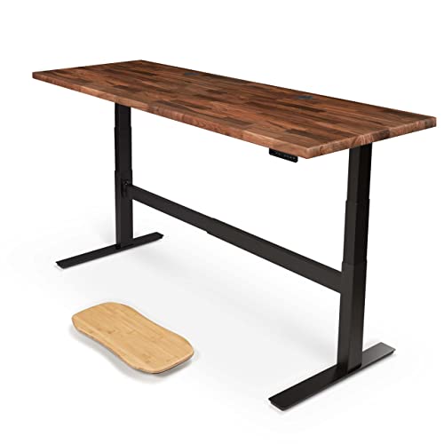 Uplift Desk Walnut Butcher Block (80 x 30 inch) Standing Desk 2-Leg V2-Commercial Adjustable Stand Up C-Frame (Black), Advanced Keypad, Wire Grommets, Wire Tray, Rocker Board