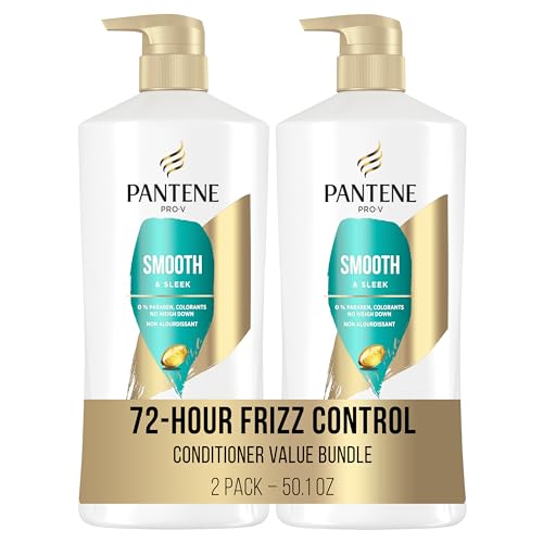 Pantene Conditioner Twin Pack with Hair Treatment Set, Smooth and Sleek for Frizz Control, Safe for Color-Treated Hair