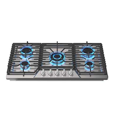 CASAINC 36 inch Gas Cooktop with 5 Power Burners, Built-in Gas Stove top of 304 Stainless steel, Gas Hob NG/LPG Convertible, Gas Cooker with Thermocouple Protection, CSA Certified…