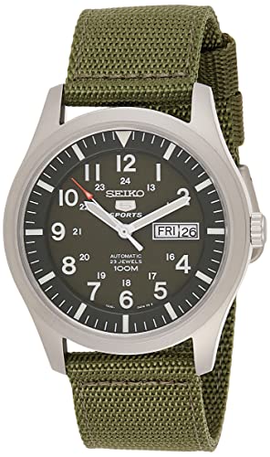 Seiko SNZG09K1 Men's Automatic Analogue Watch with Fabric Strap, Green/Green, 42 mm, Strap