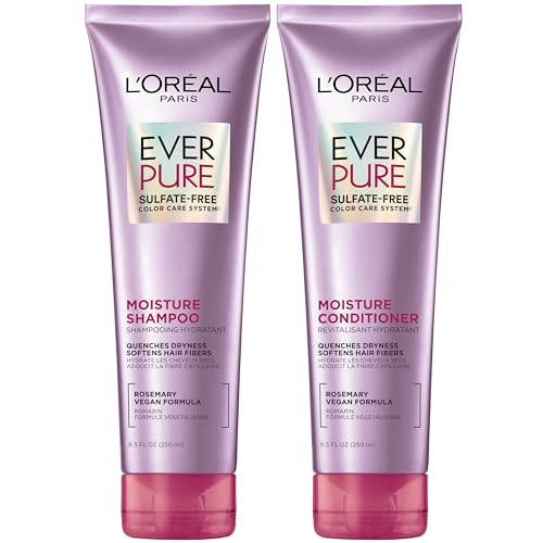 L'Oreal Paris Moisture Sulfate Free Shampoo and Conditioner Set, Hair Care for Color-Treated Hair with Rosemary Botanicals, EverPure, 1 Kit