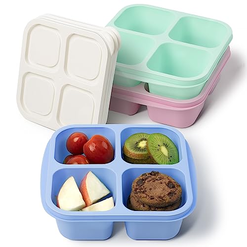 Mosville Snack Containers, Reusable 4 Divided Compartments Bento Snack Box Meal Prep Containers with Snacks, Fruits, Nuts, Cookies, Candies [3 Pack]