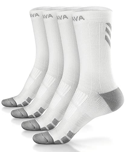 DOVAVA Dri-tech Compression Crew Socks 15-20mmHg for Men & Women, Athletic Fit Running Nurses Flight Travel Pregnancy Edema Diabetic, Boost Ankle Calf Circulation, White(4 Pairs), Large/X-Large