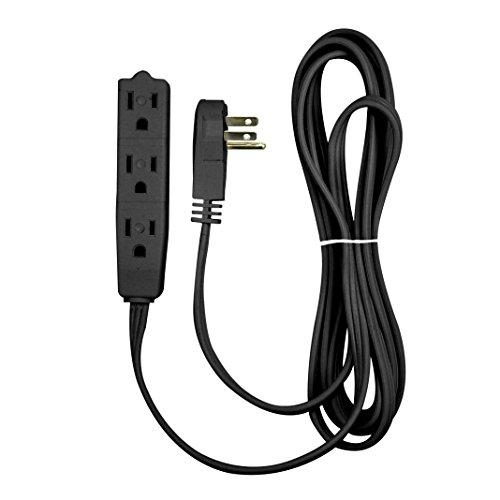 Flat Multiple Outlet Extension Cord 10 Ft for Indoor Use by Bindmaster- UL-Listed 3-Prong Multi Extension Wire- Space-Saving Flat Angled Extension Cord- Black