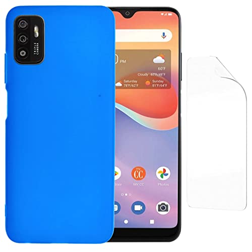 jioeuinly Case Compatible for ZTE ZMax 11 Z6251 Case Consumer Cellular ZMax 11 Phone Case Cover + Film Soft TPU Screen Protector Blue